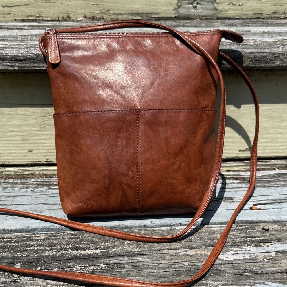ILI NewYork Brown Leather Crossbody Bag boho small purse long strap hippie